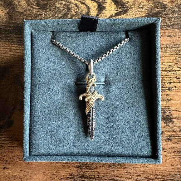 David Yurman Waves Dagger w/ 18K Gold & Black Diamonds Necklace - 2.7mm - 22" - Picture 2 of 16